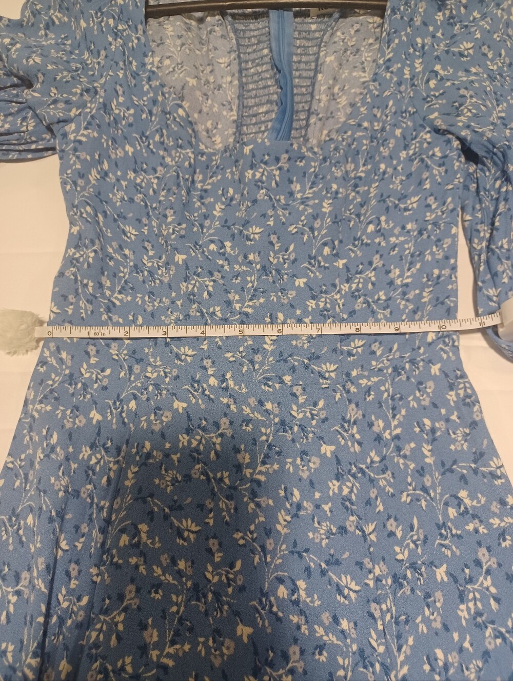 Reformation Blue Floral Midi Dress with Scoop Neck and Long Sleeves - Picture 9 of 13